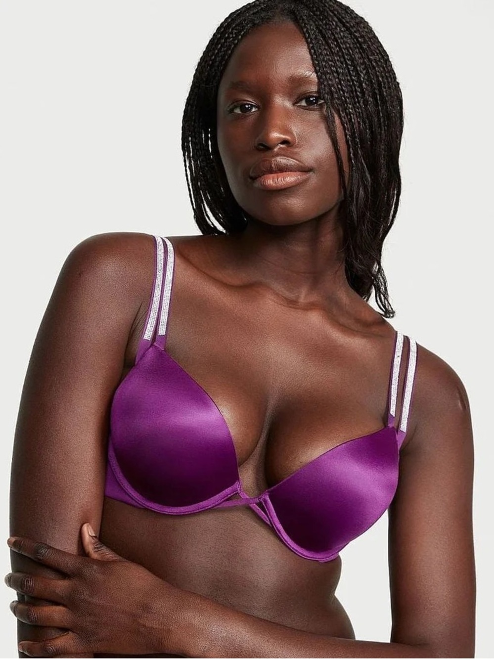 Victoria’s Secret Bombshell Plunge Add 2 Cups Push Up Rhinestone Strap NWOT 34DD